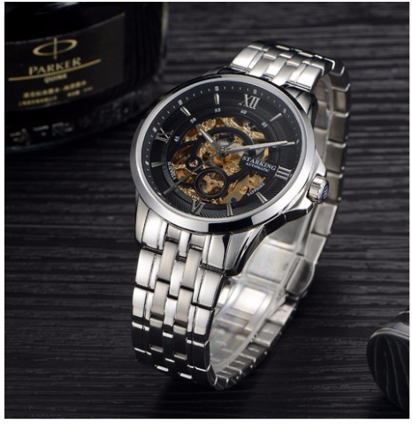Sanctuary Watches - SK Swiss Automatic Black & Silver Total Atom Mechanical Skeleton Watch
