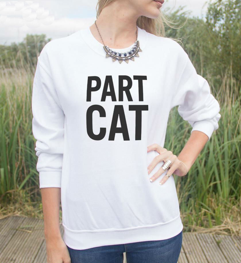 Part Cat Print Women Sweatshirt Jumper Cotton Casual