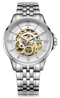 Sanctuary Watches - SK Swiss Automatic White & Silver Atom Mechanical Skeleton Watch