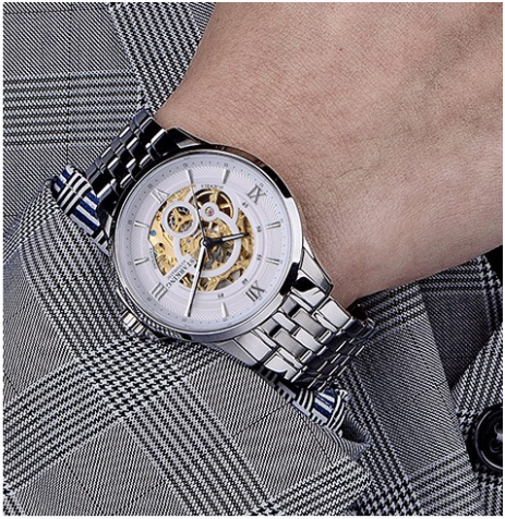 Sanctuary Watches - SK Swiss Automatic White & Silver Atom Mechanical Skeleton Watch